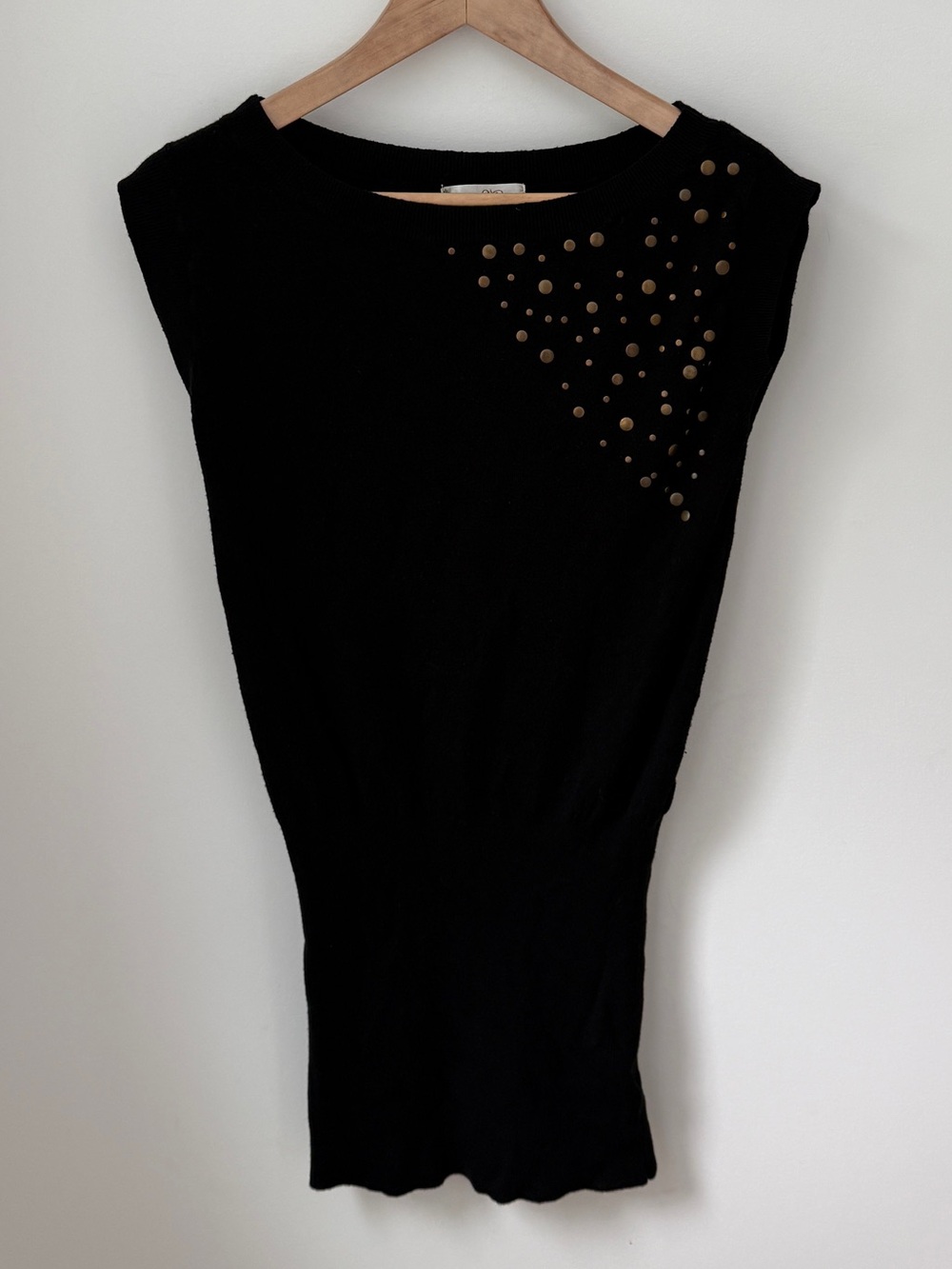 80s Asymmetrical Black Dress with Stud Detail